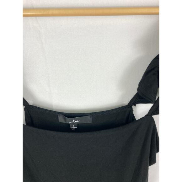 Lulus Black Ruffle Sleeve Ribbed Bodysuit Size Large - Picture 3 of 4